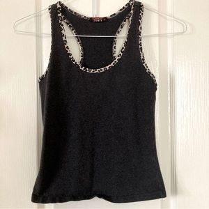 Party Leopard Print Trim Tank Top Size S Dark Stone Gray